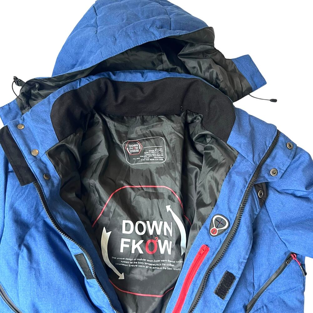 Down Fkow Blue Hooded Winter Ski Jacket 3XL (Fits Smaller)